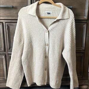 American Eagle Outfitters Cream Ribbed Button Down Sweater